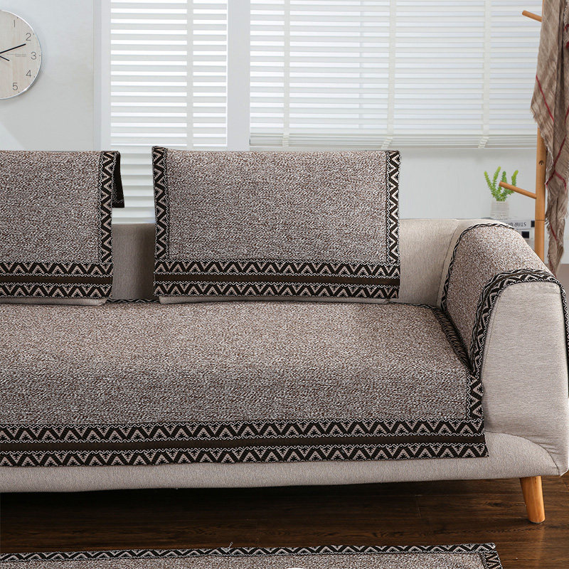 Cotton 4 seasons sofa mat cushion general fabric nonstop Chinese solid wood minimal modern flax sofa suite