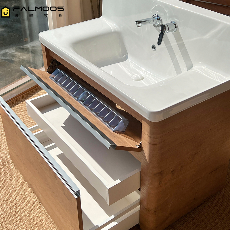 Falin Musi Japanese-Style Ceramic High-Back Integrated Basin Bathroom Cabinet, Natural Wood Style Washbasin and Sink Cabinet Set Falin Musi Japanese-Style Ceramic High-Back Integrated Basin Bathroom Cabinet, Natural Wood Style Washbasin and Sink Cabinet Set