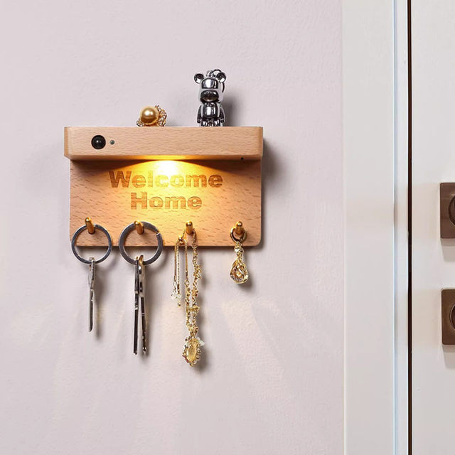 Great Entryway Garden Light, Motion Sensor Light, Wall Light, Solid Wood Night Light, Key Hook Storage Light, No Wiring Required