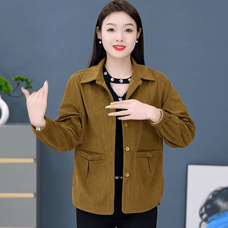 Mom's Spring and Autumn 2026 New Style Casual Loose and Stylish Corduroy Short Jacket for Middle-Aged Women