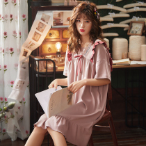 2021 new night dress female pure cotton summer short sleeve fresh cute cartoon student loose pregnant summer pajamas