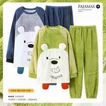 Winter flannel sleepwear lovers men and women autumn and winter 2021 new thickened coral suede easy home suit suit