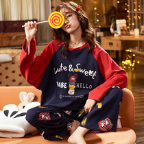  Pajamas womens spring and autumn pure cotton long-sleeved autumn and winter cotton Korean version of cute students can wear home clothes suit outside