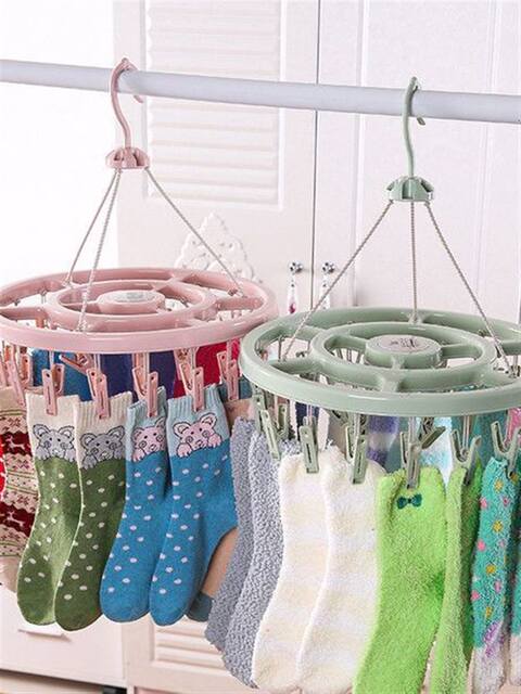 Adult Windproof Clothes Drying Rack with 32 Plastic Clips, Children's Sock Rack, Baby Household Multifunctional Drying Rack