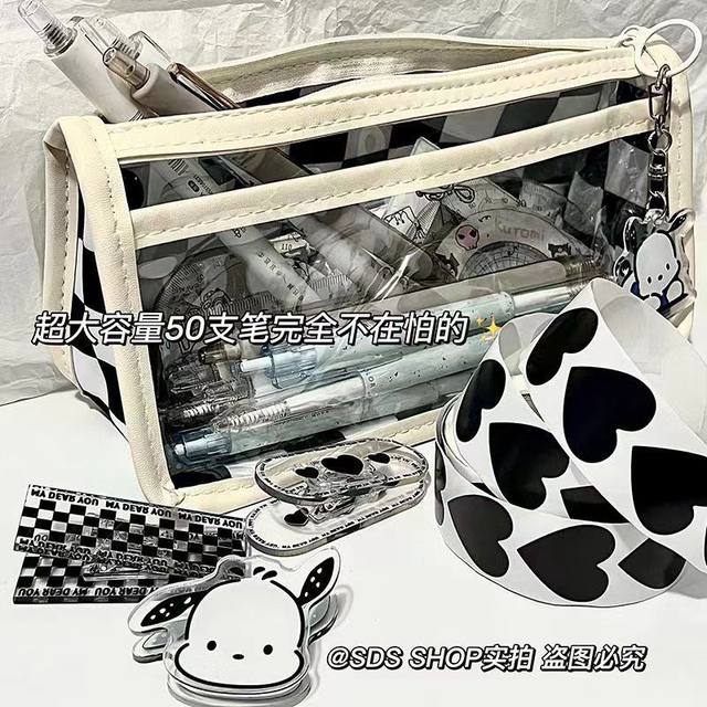 Japanese-Style Ins Cute Pochacco Waterproof Transparent Pvc Large Capacity Multi-Layer Pencil Case for Middle and High School Students