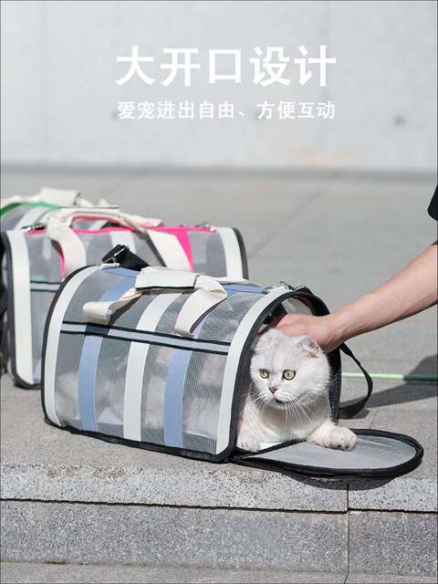 Breathable Pet Carrier Bag for Cats, Portable Foldable Shoulder Crossbody Bag, Hand-Held Carrier for Small and Medium-Sized Dogs, Mesh Fabric