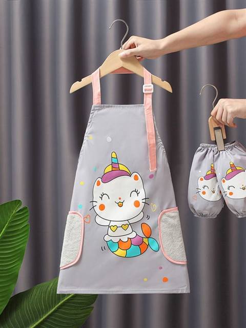 Children's Waterproof Smock, Eating Bib, Oil-Proof and Stain-Resistant, with Sleeves, Can Wipe Hands, Baby Apron, Painting and Baking Smock