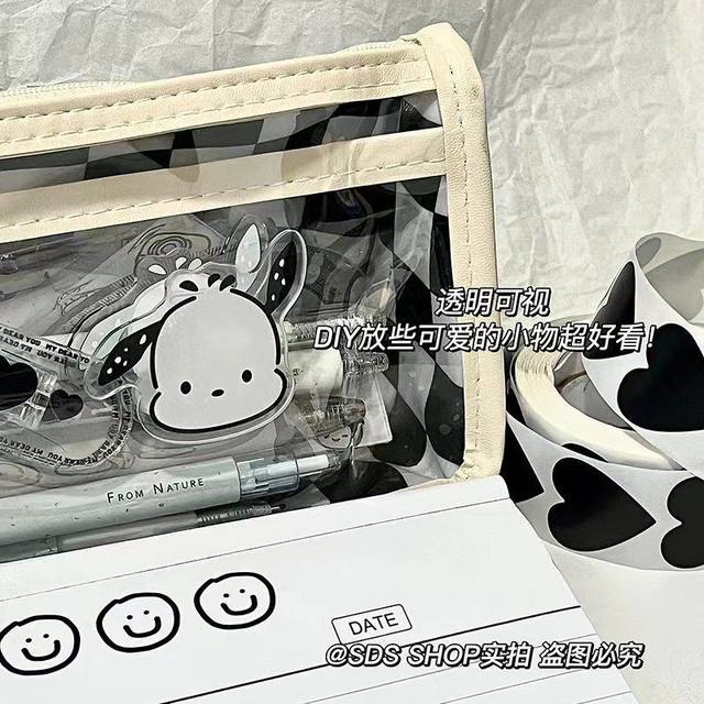 Japanese-Style Ins Cute Pochacco Waterproof Transparent Pvc Large Capacity Multi-Layer Pencil Case for Middle and High School Students