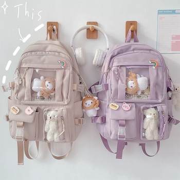 School Bag for Junior High School Girls, Transparent Layered Backpack, Trendy Large-Capacity High School Student Backpack, Stylish Small Shoulder Bag