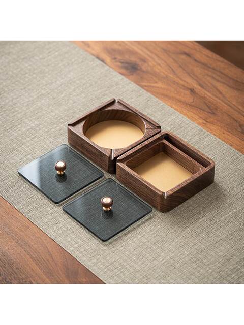 Solid Wood Ashtray with a High-End Feel, Anti-Fly Ash, Suitable for Commercial Use, Office, Home, Living Room, Hotel, Chinese Style with Lid and Magnetic Suction