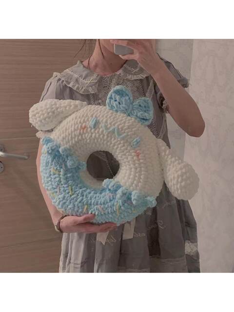 Handmade DIY Crochet Kit for Making a Pochacco Donut Pillow, a Cute Gift for Your Girlfriend