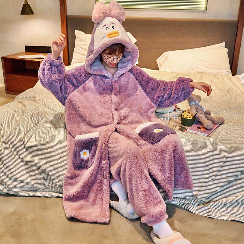 Hong Kong Coral Suede Sleepwear Women's Winter Long Version Pyjamas 2021 New Home Dress Thickened Flannel Sleeping Dress