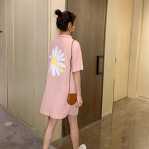  Maternity dress summer short-sleeved new Korean loose fashion mid-length small daisy polo skirt T-shirt skirt