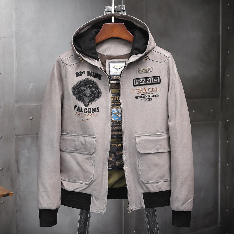 HANMIIS đội mũ trùm đầu THÊU AIR FORCE PILOT Locomotive áo da cừu DA DA DA MENS WEAR MENS JACKET