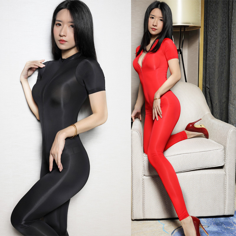 Short-Sleeved Bodysuit, Tight-Fitting, Slimming, Double Zipper, Full-Body Fitness Pants, Women's Shapewear, Nine-Point Leggings, Sexy Base Layer