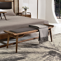 Modern new Chinese North American black walnut bed tail stool home long board stool pure solid wood bedroom furniture shoe stool
