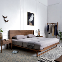 Sanchen black walnut full solid wood bed Nordic double bed 1 8 meters 1 5 modern minimalist master bedroom wedding bed furniture