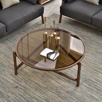 Sanchen Nordic wood coffee table simple black walnut small apartment living room round glass tea table full home