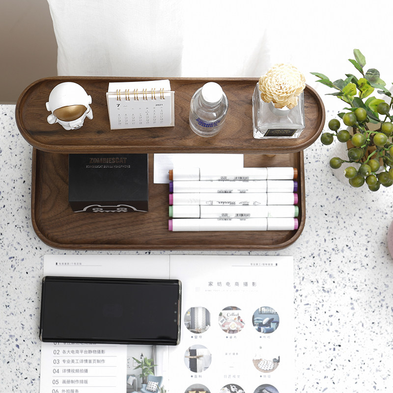 Black Walnuts Wood Table Shelf Cosmetic Ornament Containing shelf office Tea table finishing frame Key depository