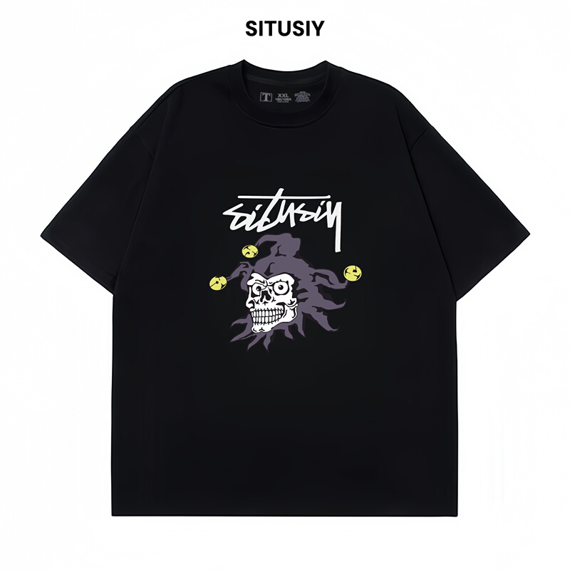 Situsiy American Style Trendy Brand Short-Sleeved T-Shirt with Clown Print, Casual Unisex Loose Cool T-Shirt for Summer