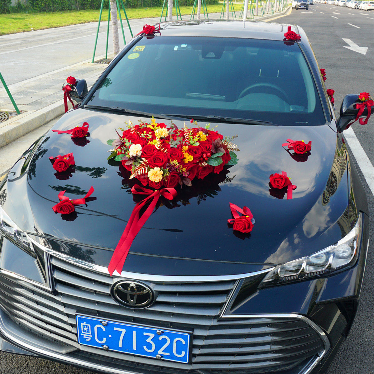 Heart-shaped forest main wedding car decoration front flower supplies set simulation float wedding team pull flower full set
