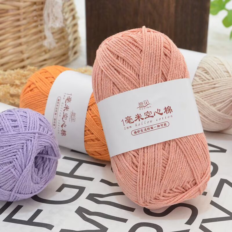 1mm Hollow Cotton Thread Hollow Yarn for Handmade DIY Bags, Doll Yarn, Crochet Medium-Thin Thread, Cushion Thread, Crochet Bag Thread
