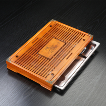 Simple solid wood tea tray home kung fu tea set large tea sea living room tray drain stainless steel bottom small tea table