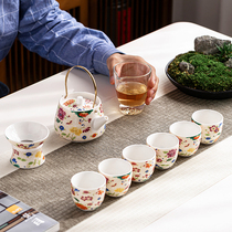 Enamel color lifting pot ceramic home creative Japanese bubble teapot Japanese kung fu teapot tea set gift