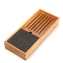 Wujinshi Mengzong bamboo mini tea tray black gold stone solid wood drawer style Japanese water storage tea tray