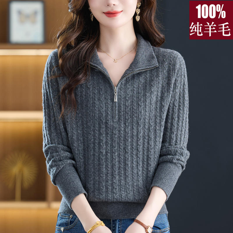 Chunzhu Shijia Wool Sweater Women's 2026 Autumn/Winter New Half-Zip Pullover Sweater Pure Wool Base Layer Top Chunzhu Shijia Wool Sweater Women's 2026 Autumn/Winter New Half-Zip Pullover Sweater Pure Wool Base Layer Top