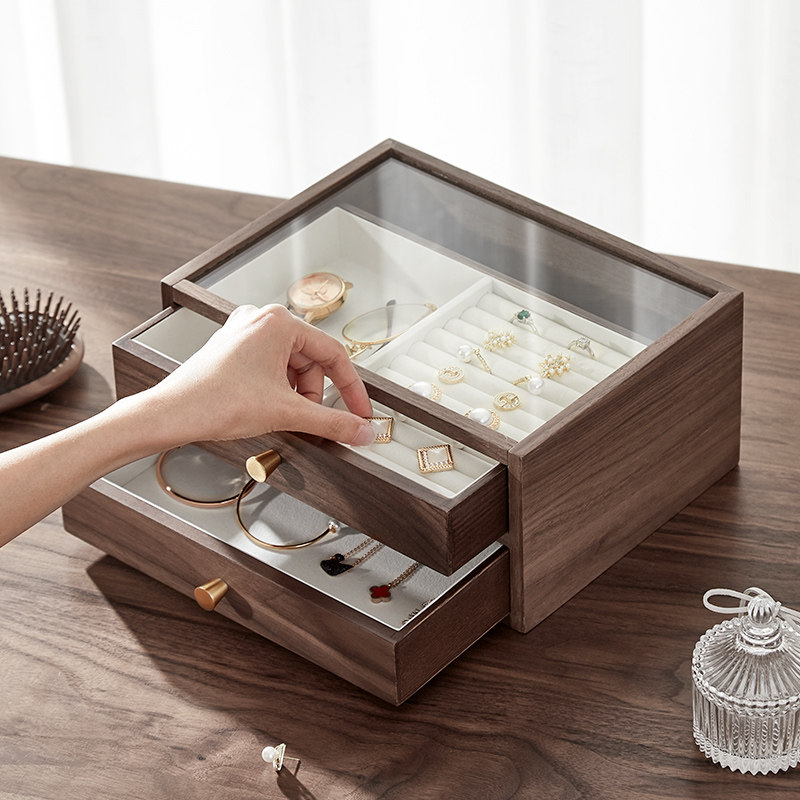 Wooden jewelry box European style drawer high-end light luxury large capacity stud earrings earrings necklace exquisite hand jewelry storage box