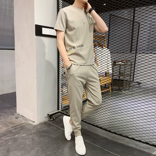 Мужской шелковый дышащий спортивный костюм для отдыха, летний комплект, 2023, короткий рукав