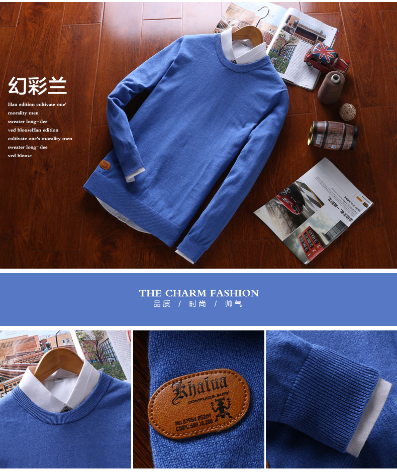Áo len cotton nam mùa xuân Xu hướng Hàn Quốc Áo thun cotton mỏng Áo len nam cổ tròn Áo sơ mi nam quần áo thời trang nam giới