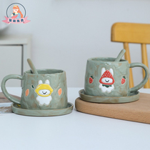 The Seal is happy to see original handmade ceramic lovers Marks cup creative cute strawberry coffee cup with spoon for drinking water