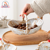 The Xi Heard of Jingdezhen Creative Ceramic Water Fruit Basket Day Artisanal Dinner Plate Retro Home Cutlery Hand Basket