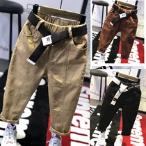 Boys pants 2019 spring and autumn new childrens elastic soft foreign jeans baby 2-7 years old casual trousers