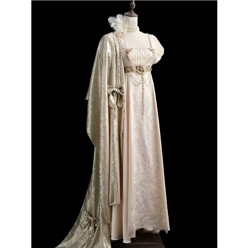 ·Angel Wings Original Embossed Acetate Satin Lace Empire Dress Gown ·Angel Wings Original Embossed Acetate Satin Lace Empire Dress Gown