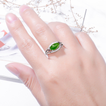 And Tian Yuring female Xinjiang and Tian natural Old pit emerald S925 pure silver simple to cross a jade ring
