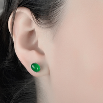 S925 sterling silver four-claw inlaid natural gemstone crystal emerald green chalcedony earrings female Korean trendsetter jewelry