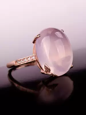 Natural pink ring hibiscus stone ring leaf powder ring 925 silver natural powder ring pigeon egg