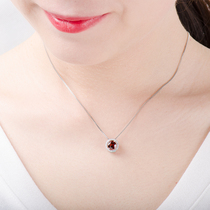 925 sterling silver garnet pendant female natural crystal gem wine red garnet necklace Korean jewelry