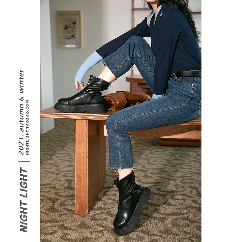 Luminous chopstick legs made of old washed edge jeans woman 2021 Winter new high waist display slim 100 lap length pants