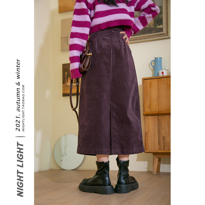 Luminous retro light core suede with long version of half body skirt woman high waist open fork 100 lap 2021 winter over knee A long skirt