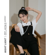 Net red back with pants woman Summer thin section Korean version loose small child Japanese Department students High waist straight cylinder covety one-piece pants