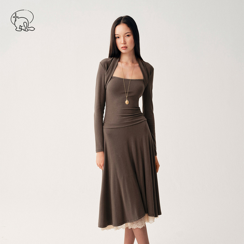 Dotyears Original Design Gray Vest Dress for Women, Autumn and Winter Elegant Commuter High-Waisted Slimming Long Skirt