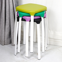 Simple plastic stool round stool Household creative square stool Adult dining stool color candy color simple small bench