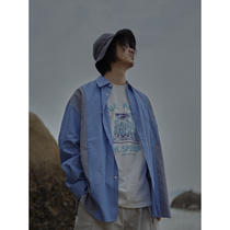 Crisis Youth Mens long sleeve shirt mens Japanese blue and white stripes retro basic business spring and autumn thin coat women