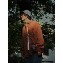 Crisis youth solid color work shirt male lapel collar Japanese retro water washing cotton Joker loose basic shirt tide