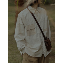 Crisis youth shirt men long sleeve Japanese top color contrast retro leisure spring autumn loose shirt thin coat tide