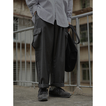 Crisis youth overalls wide-legged trousers men and women Japanese retro loose solid color pocket pants slacks trousers
